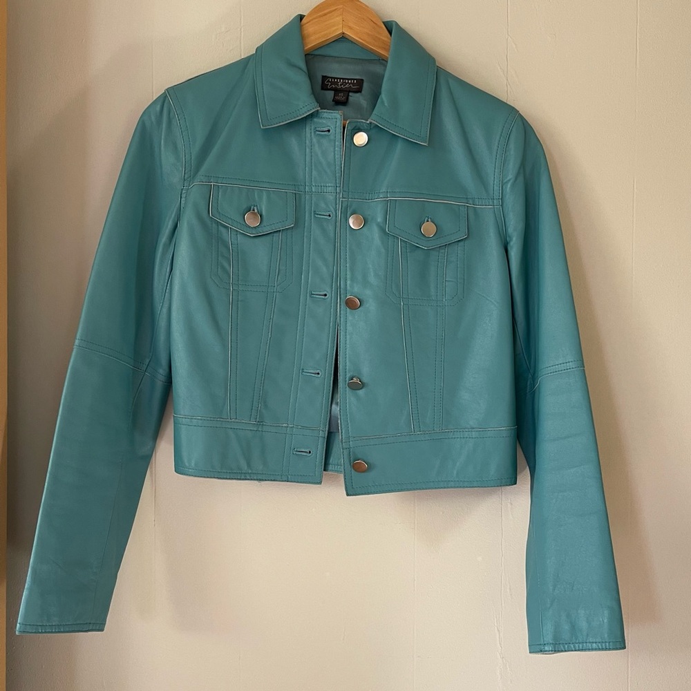 Classiques Entier Teal Blue Leather Cropped Moto Jacket - Size XS